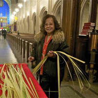 <p>Palms await parishioners inside St. Mary&#x27;s Church in Stamford on Palm Sunday.</p>