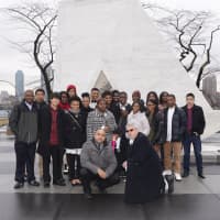 <p>Mount Vernon High School students and teachers are pictured in front of The Ark of Return, a permanent memorial to the victims of slavery that was dedicated earlier in the week by United Nations Secretary-General Ban Ki-moon.</p>