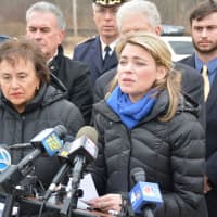 <p>Sarah Feinberg, acting administrator for the Federal Railroad Administration, speaks at the Chappaqua press conference.</p>