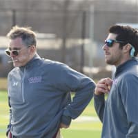 <p>Scarsdale coach Brendan Curran watches the action.</p>