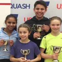 <p>Left to right are squash standouts Nina	Mital, Lucie Stefanoni, Ian Blatchford and Marina Stefanoni. They play out of Chelsea Piers Connecticut in Stamford.</p>