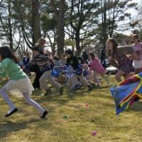 <p>Children race to find eggs at the Greenwich Second Congregational Church.</p>