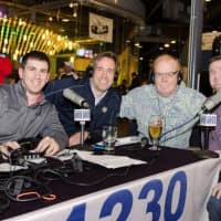 <p>Left to right: Chris DeAngelo from The Scorecard with Brian Crowell and Mark Jeffers from The Clubhouse interview Pat Quinn at the Quinn for the Win fundraiser at Grand Prix New York.</p>