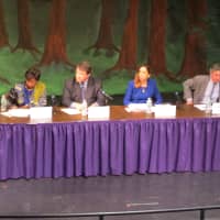 <p>New York State Democratic Leader Andrea Stewart-Cousins, State Sen. George Latimer and Assembly members Amy Paulin and Steve Otis on the education panel in New Rochelle.</p>
