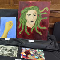 <p>A sampling of the art displayed by Port Chester High School seniors on Thursday.</p>