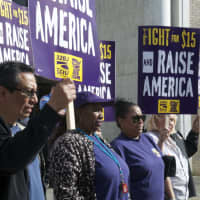 <p>Union workers and community leaders gather at the Danbury Public Library in support of higher wages and the right to form a union.</p>