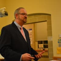 <p>Mark Betz, Bedford Central&#x27;s assistant superintendent for business, speaks at a budget talk in Bedford Hills.</p>