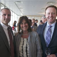 <p>From L: Peter Belmont, Renee Brown, Kyle Sayers enjoy the cocktail hour.</p>