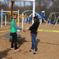 <p>Royle PTO Co-Chairs Shelly Skogslund and Tara Wurm cut the ribbon on the school&#x27;s brand new playground.</p>