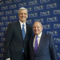 <p>William J. McGrath, Senior Vice President and Chief Operating Officer of Westchester campuses (L and Pace University President Stephen J. Friedman.</p>