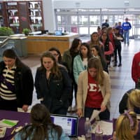 <p>Students line up to register for Friday&#x27;s Relay for Life. </p>