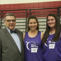 <p>Sacred Heart University President John Petillo, left, with event organizers Lily DiPaola and Olivia Traina at Friday&#x27;s all-night event.</p>