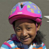 <p>Five-year-old Skyye Newton, of Stamford, was loving her new helmet.</p>