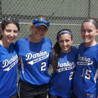 <p>Darien High softball captains (from left): Rebecca DeMaio, Erika Osherow, Kelly Vodola and Avery Maley.</p>