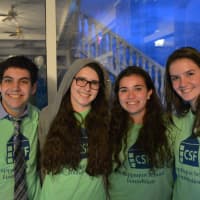 <p>From left, Horace Greeley High School students Jake Stanton, who is a senior, Madeline Garell, Jackie Hoffman and Kelly Kret, who are juniors. The students are pictured near the Maker Space, which is for engineering and design work.</p>
