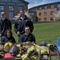 <p>Members of the Noroton Heights Fire Department are on hand at Thursday&#x27;s Safety Fair.</p>