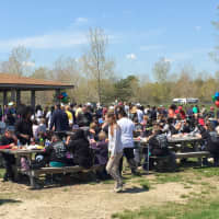 <p>After the walk the crowd gathered for food and activities.</p>