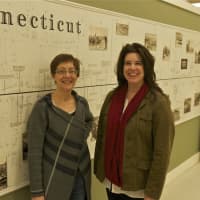 <p>Executive Director Brigid Guertin (R) and Research Specialist Dianne Hassan at the Danbury Museum and Historical Society.</p>