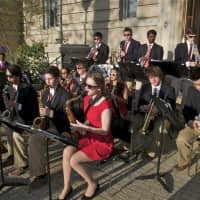 <p>Members of the Greenwich HS Jazz band perform.</p>