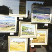 <p>Art on display in the window of Hoagland&#x27;s of Greenwich.</p>