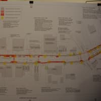 <p>A photo of the Scotts Corners project&#x27;s map. Red lines indicate new sidewalks.</p>