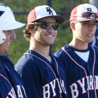 <p>Byram Hills players in the dugout.</p>