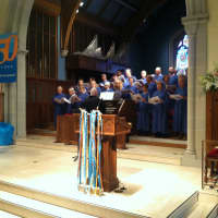 <p>The choir sings during the Music &amp; Friendship Sunday service at the First Congregational Church in Old Greenwich. The service was the opening celebration of the church&#x27;s 350th anniversary.</p>