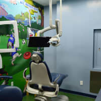 <p>A mural of dogs at play decorates the wall of this exam room at All About Kids.  </p>