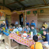 <p>The boys ate lunch with the locals.</p>