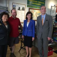 <p>From left, Rep. Lowey; Manny Polloni, owner and manager of American Terrain Outdoors in White Plains; Lt. Gov. Kathy Hochul; and White Plains Mayor Tom Roach. · </p>