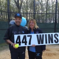 <p>Frank and Joan Spedafino after the win over Hastings-on-Hudson, setting a new Section 1 winning streak.</p>