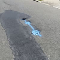 <p>Just over the Harrison village line, in the City of Rye, newly sunken water main covers (spray painted in blue) were doing damage to passing motorists&#x27; car tires on Wednesday May 13.</p>