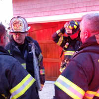 <p>Fairfield firefighters at the scene of the blaze on Pine Creek Avenue. </p>