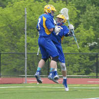 <p>Danny Foley (3) and Christian Donahoe celebrate one of Foley&#x27;s two goals in a playoff win over Fox Lane. </p>