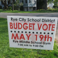 <p>Another lawn sign promoting Tuesday&#x27;s school budget vote at Rye Middle School Gym.</p>