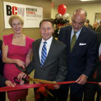 <p>Cutting the ribbon at Tuesday&#x27;s BCW Grand Opening, from L: Tony Justic, Marsha Gordon, Westchester County Executive Rob Astorino, Robert Weisz.</p>