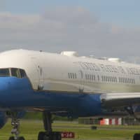 <p>Air Force One landing at Westchester County Airport on Thursday.</p>