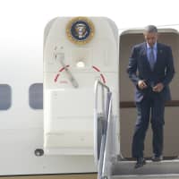 <p>The president flew in from New London after delivering the commencement speech at the Coast Guard Academy.</p>