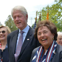 <p>Hillary and Bill Clinton at a remembrance service for New Castle&#x27;s Memorial Day ceremony. Rep. Nita Lowey is pictured at right.</p>