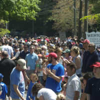 <p>The end of the parade sblend in with the large crowd in Weston.</p>