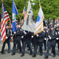 <p>The Danbury Police Department&#x27;s Honor Guard steps off. </p>