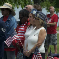 <p>A small crowd attends Monday&#x27;s Seaside Park ceremony. </p>
