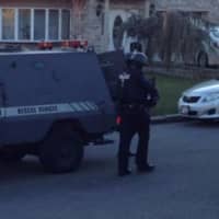 <p>Police officials from several nearby municipalities were on hand Saturday to aid the Eastchester police in the faux-hostage situation. Photo Credit: </p>
