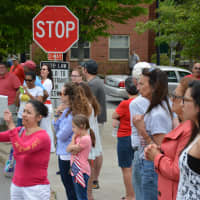 <p>Spectators at the Bedford Hills Memorial Day parade and ceremony.</p>