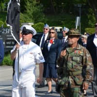 <p>A color guard marches in Mount Kisco&#x27;s Memorial Day parade.</p>