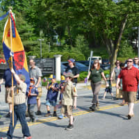 <p>Boy Scouts march in Mount Kisco&#x27;s Memorial Day parade.</p>