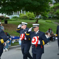<p>Katonah firefighters march in their annual parade.</p>