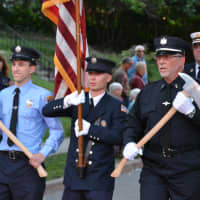 <p>Yorktown Heights firefighters march in the Katonah parade.</p>