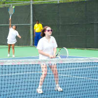 <p>Maya Todrin, front, is set as her  partner Kyra Fitzpatrick serves. Todrin is participating in the Special Olympic Summer Games this weekend.</p>