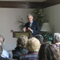 <p>Sam White with PBDW Architects gives a lecture at Burke in White Plains.</p>